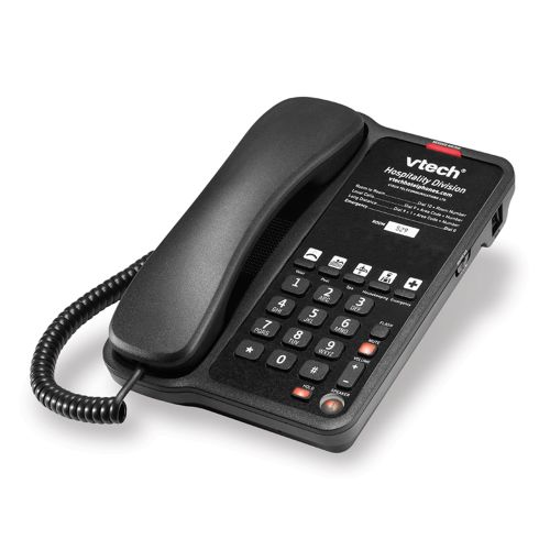 VTech® A1210-A Analog Single Line Corded Speaker Telephone, 5 Guest Service Keys, Matte Black